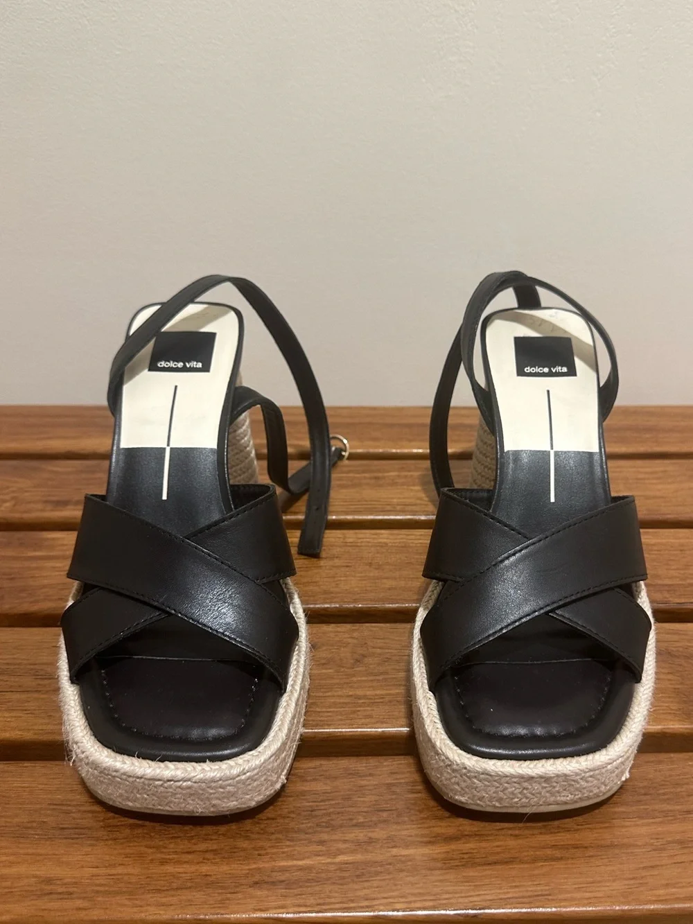 Dolce Vita Black Leather Espadrille Platform Sandals